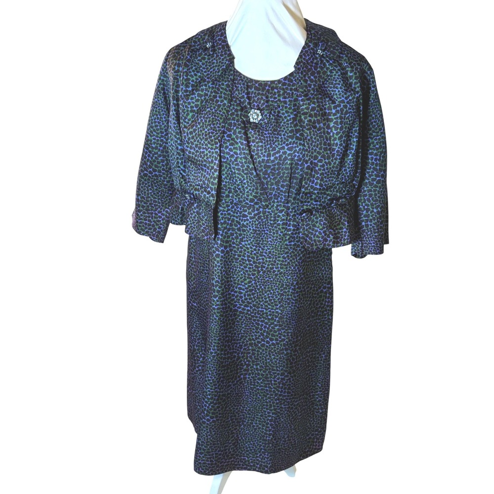 1940s Vintage Dress and Jacket Set Rhinestone Brooch Sensibly Young Fashions S/M